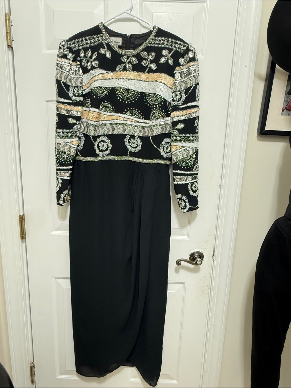 Jack Bryan Vintage Black Beaded Long Sleeves Evening Gown Size 16